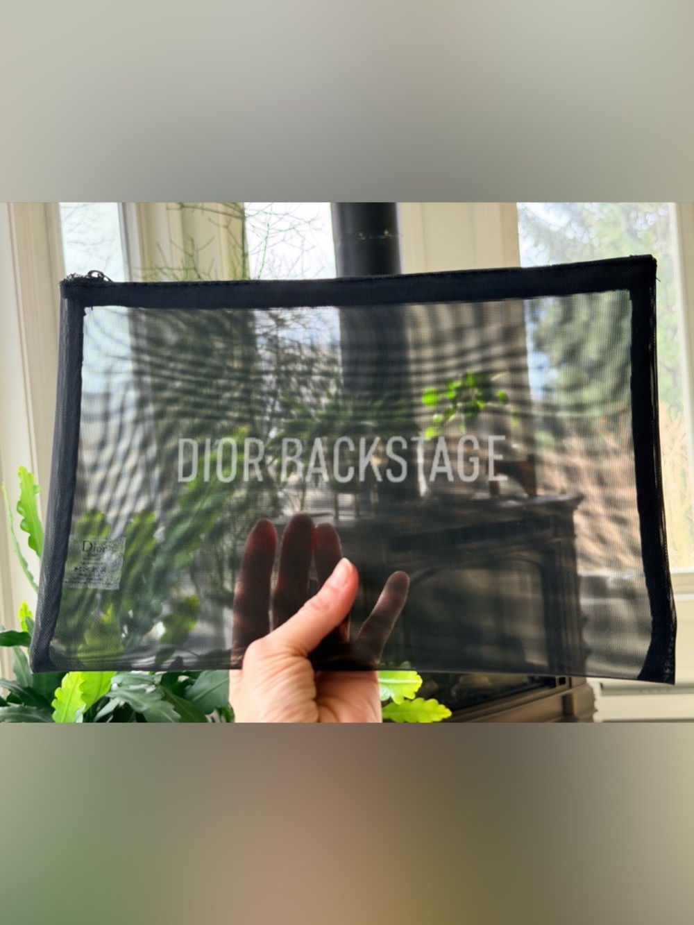 Dior ‘Backstage’ Black Mesh Cosmetic Pouch Black & White ‘DIOR BACKSTAGE’ Zipper